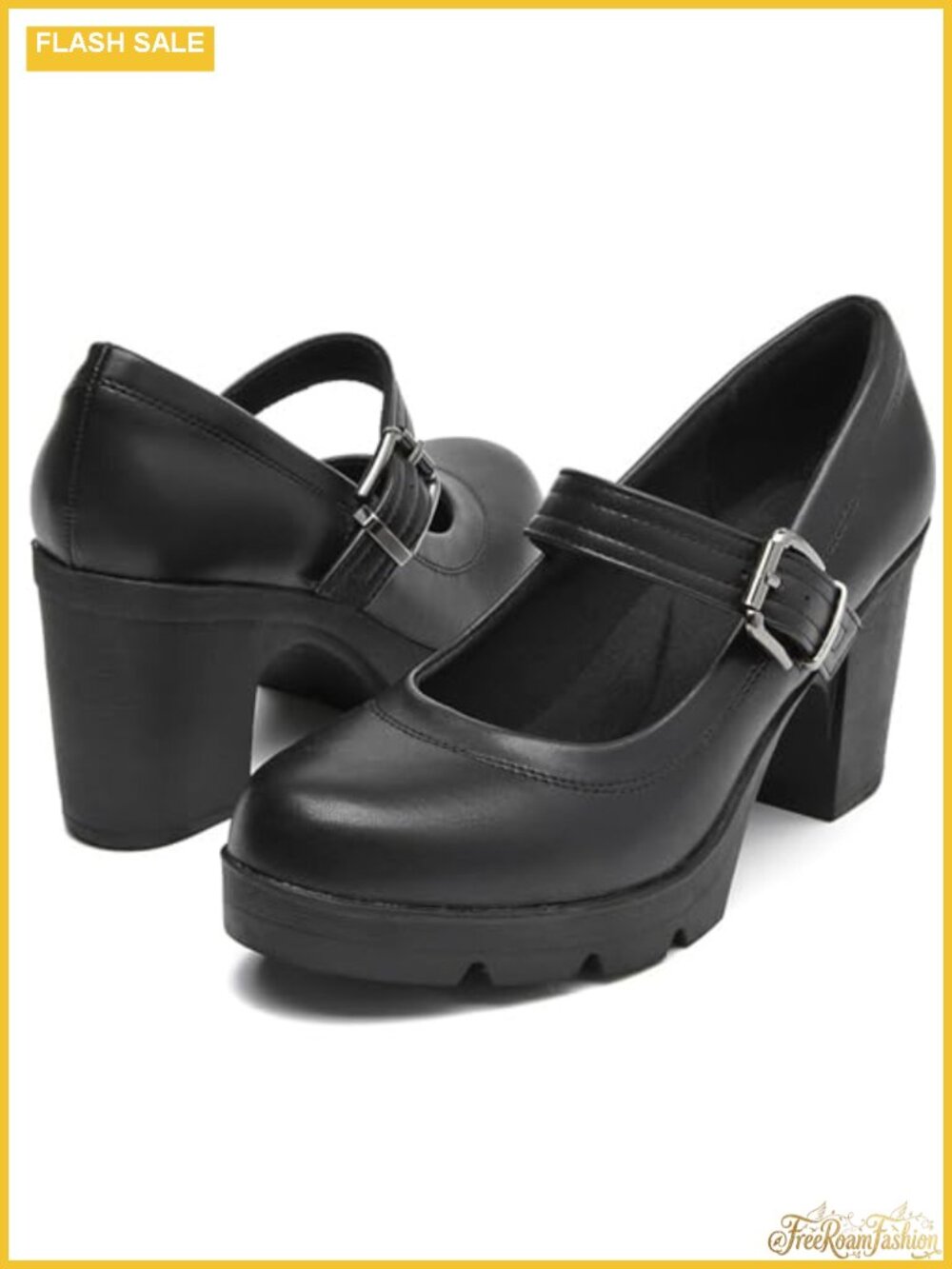 Mary Jane Pumps Chunky Block Heel Round Toe Adjustable Ankle Strap Work Dress